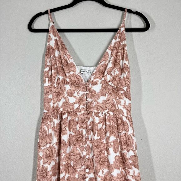 Abercrombie & Fitch Floral Button Slit Maxi Dress Linen Blend V Neck Medium - Picture 2 of 8